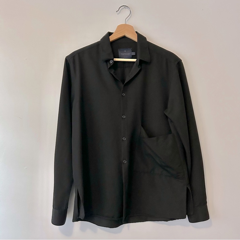 TOPSHOP Relaxed Fit Oversized Pocket Button Down Shirt Size S Black